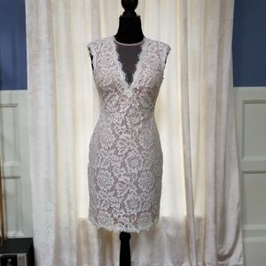 NWT White Lace Illusion V-neck Dress with Crystals